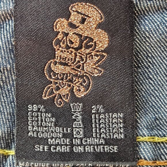 Ed Hardy By Christian Audigier Womens Denim Skull Floral Y2K Grunge Indie 37/38 - Picture 6 of 16